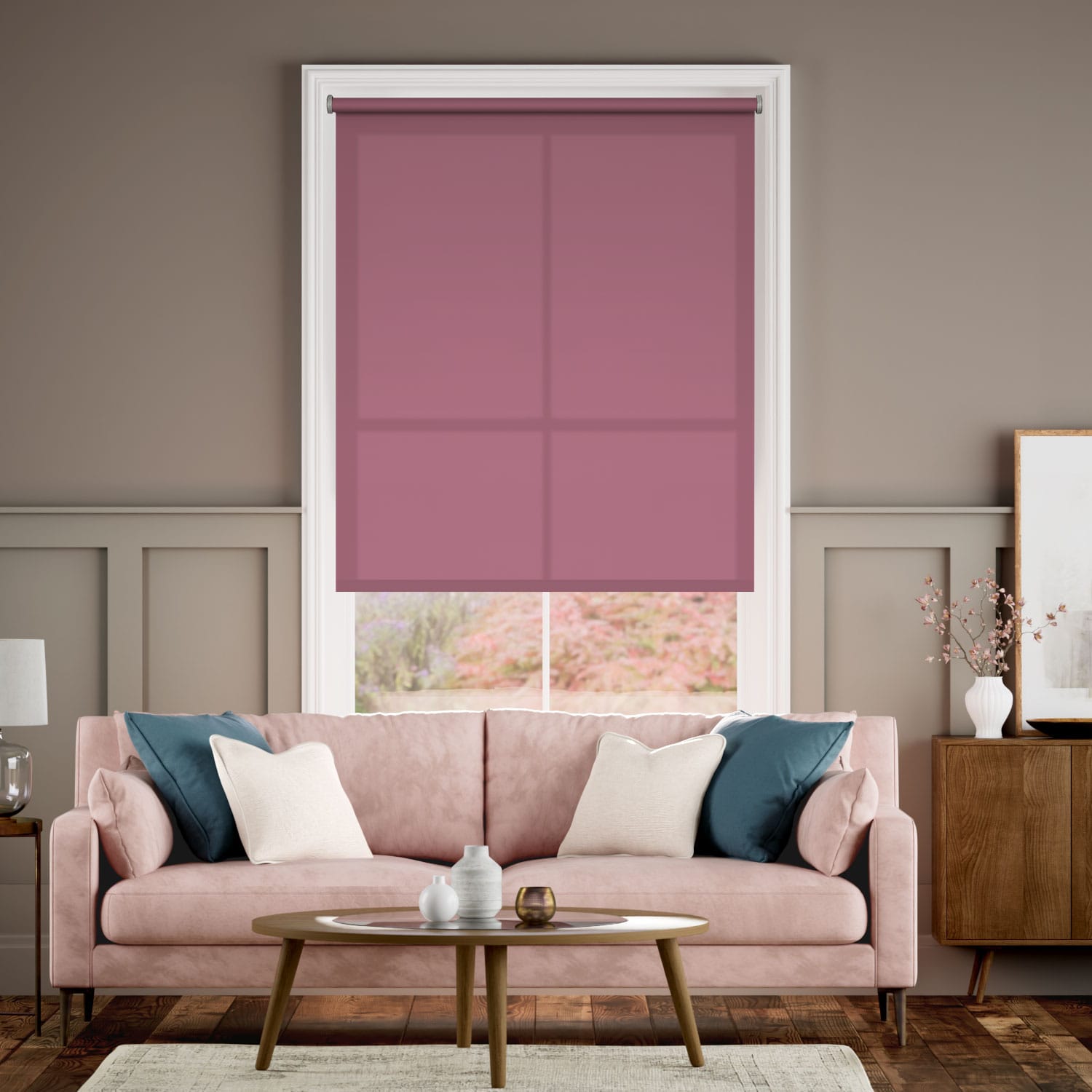 Colorized Electric Avalon Peony Pink Roller Blind