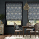 Colorized Electric William Morris Honeysuckle and Tulip Velvet Grey Blue Roman Blind 7358