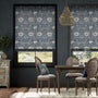 Colorized Electric William Morris Honeysuckle and Tulip Velvet Grey Blue Roman Blind 7358