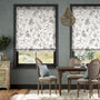 Colorized Bird Toile Charcoal Roman Blind 7373