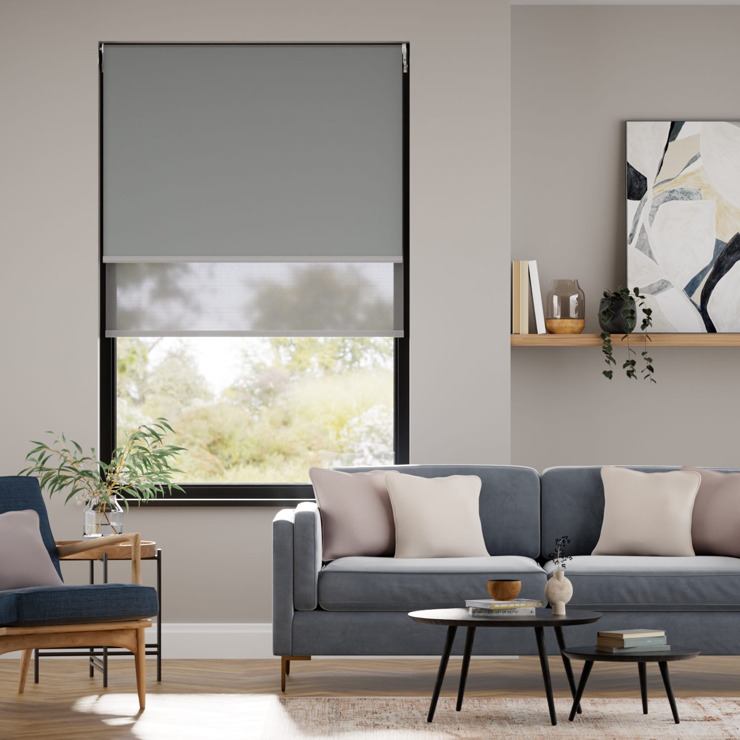 Colorized Atom Mid Grey Double Roller Blind 2348
