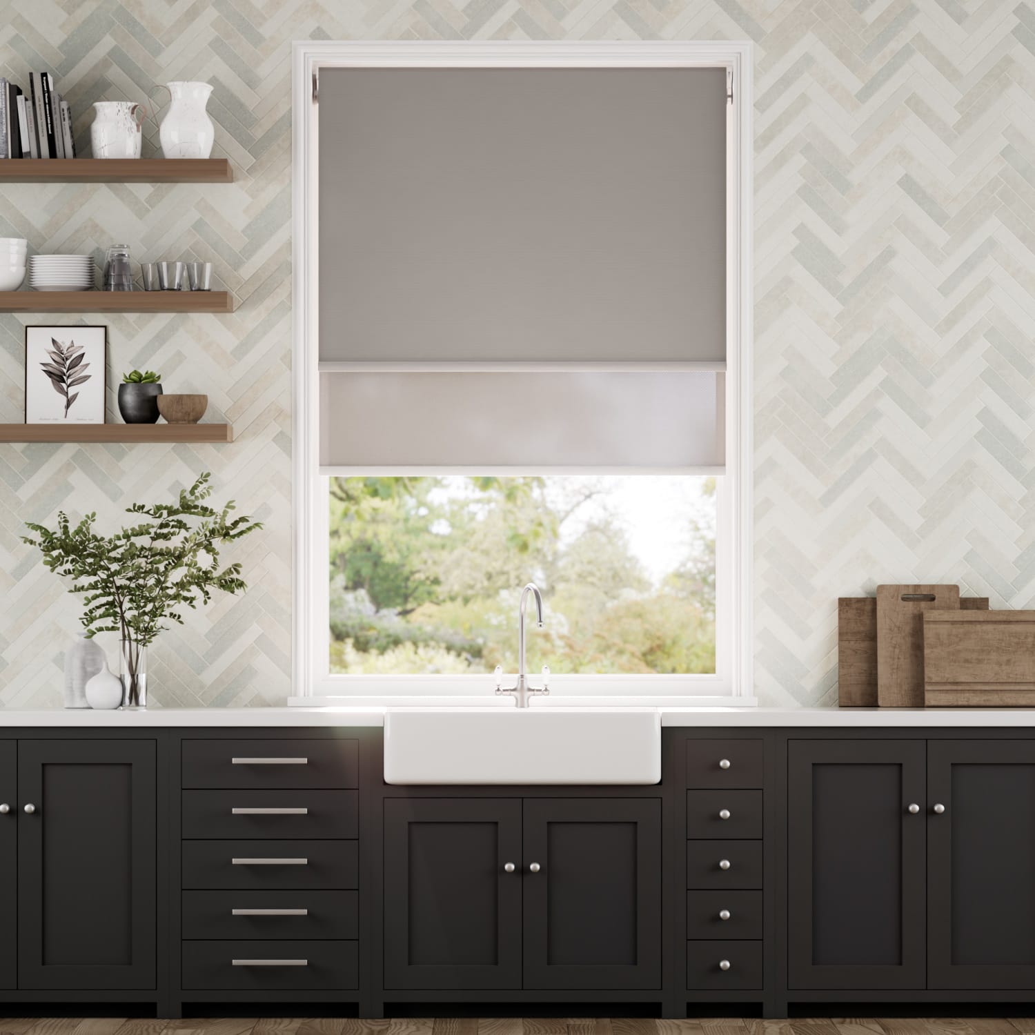 Colorized Electric Eclipse Dove Grey & City Grey Double Roller Blind 2417