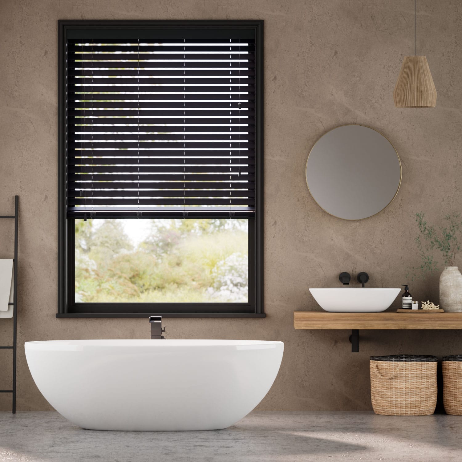 Colorized Premium Sleek Jet Faux Wood Blind - 50mm Slat 3128
