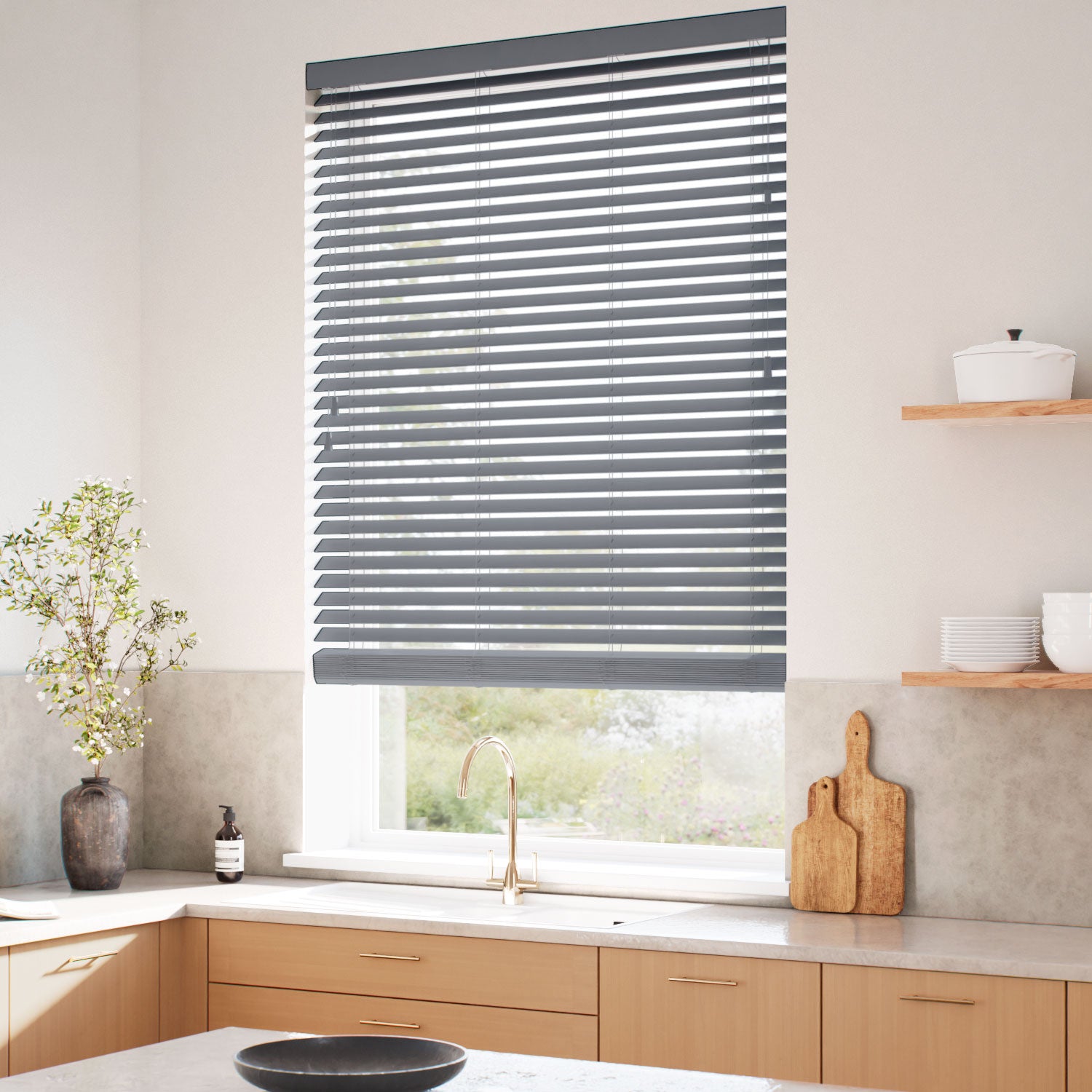 ColorizedZoom Husky Grey Wooden Blind - 50mm Slat 3247