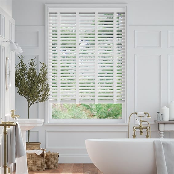 Colorized Brightest White and Glacial White Wooden Blind  - 50mm Slat 8773