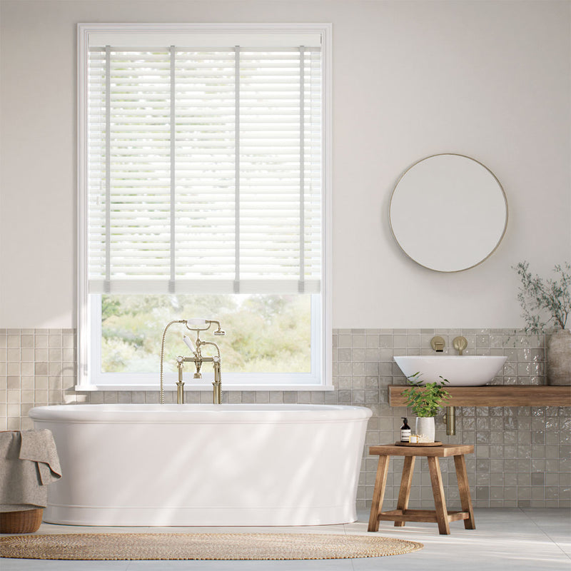 Colorized Chiffon White & Chic Grey Wooden Blind - 50mm Slat 3257