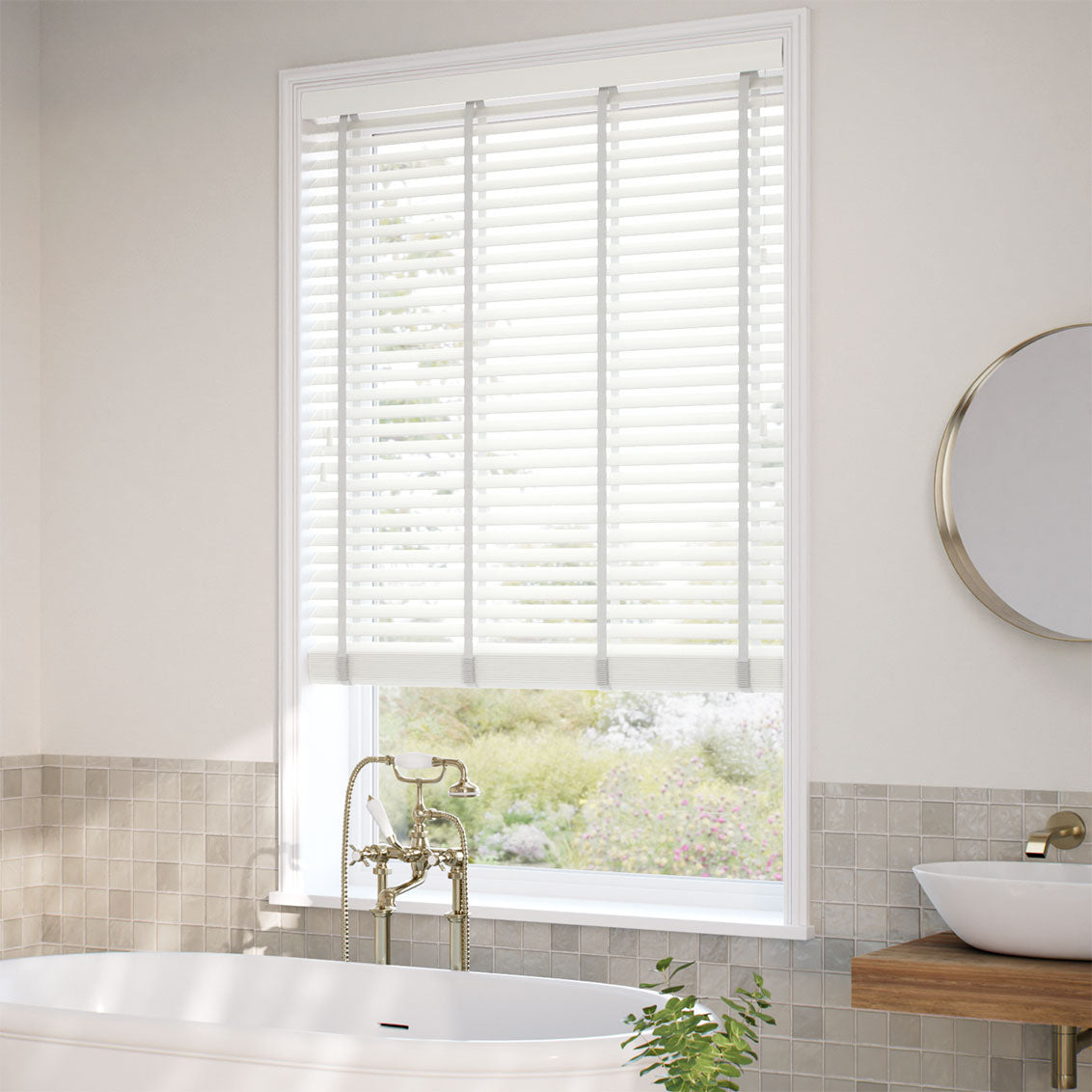 ColorizedZoom Chiffon White & Chic Grey Wooden Blind - 50mm Slat 3257