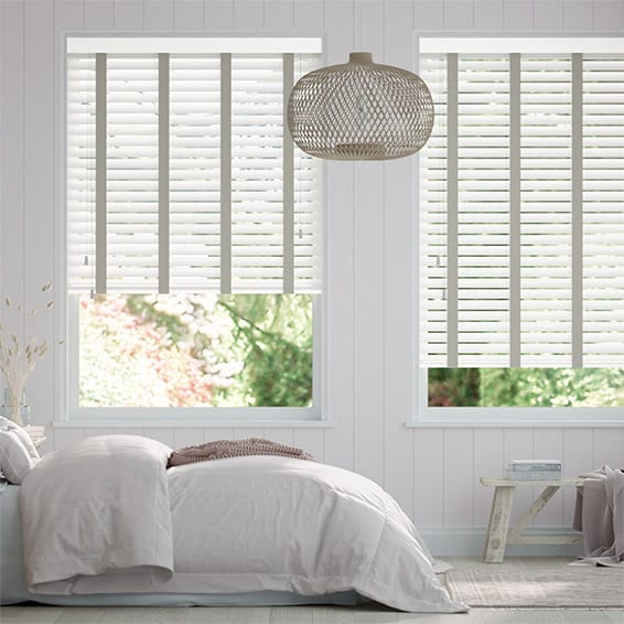 Colorized Chiffon White & Elephant Grey Wooden Blind - 50mm Slat 3258