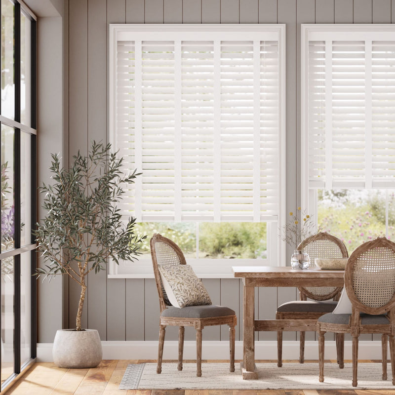 Colorized Ice White & White Faux Wood Blind - 50mm Slat 3284