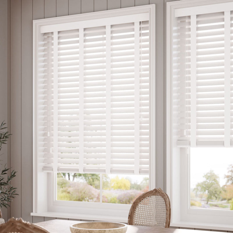 ColorizedZoom Ice White & White Faux Wood Blind - 50mm Slat 3284
