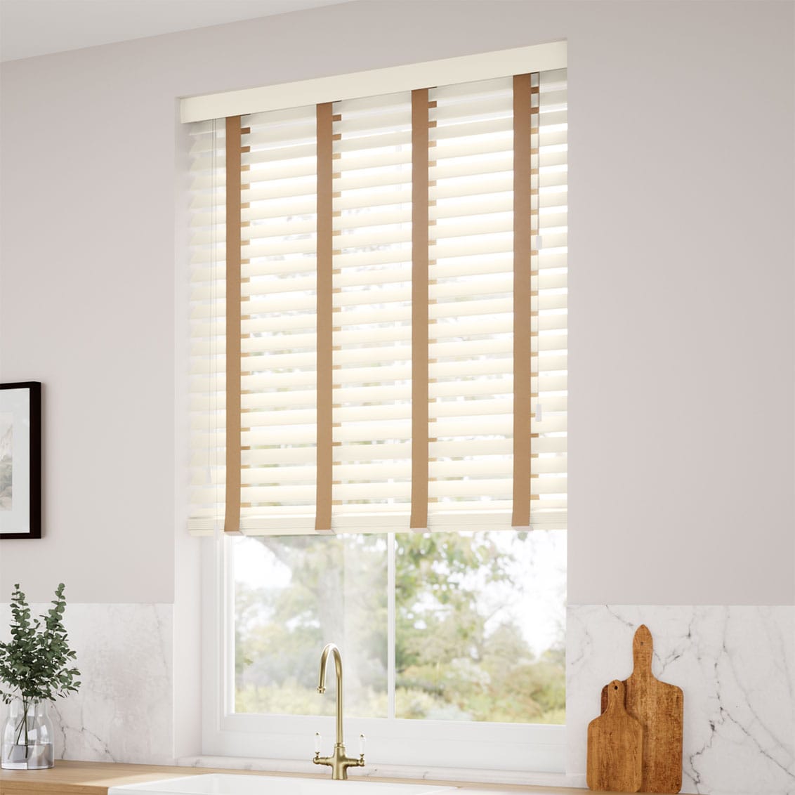 ColorizedZoom Buttermilk & Camel Faux Wood Blind - 50mm Slat 3275