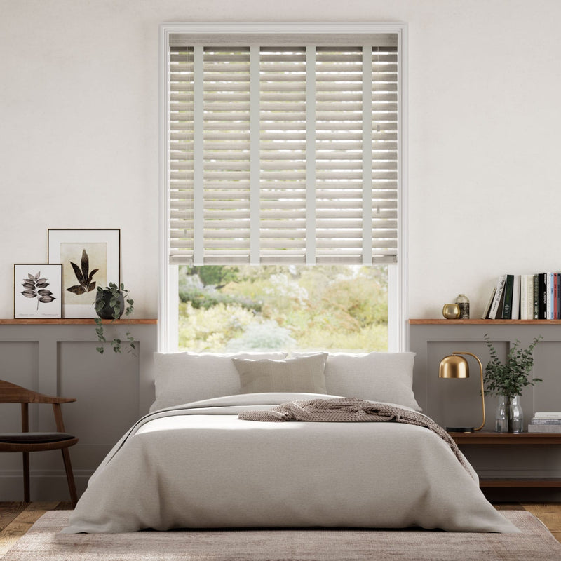 Colorized Birch Bark & Nickel Faux Wood Blind - 50mm Slat 3274