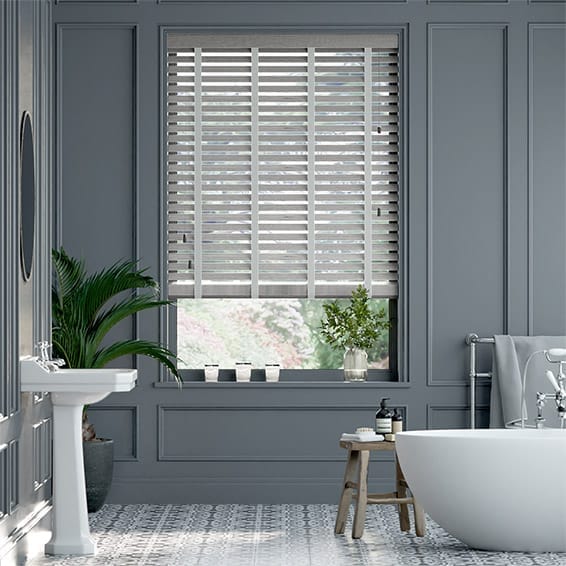 Colorized Ash Grey Grain & Smoke Faux Wood Blind - 50mm Slat 3297