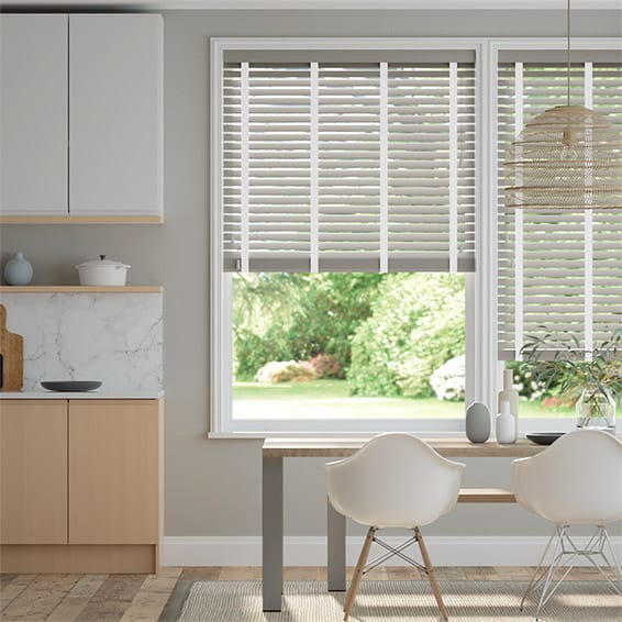 Colorized Pebble Grey & Chalk Faux Wood Blind - 50mm Slat 3307