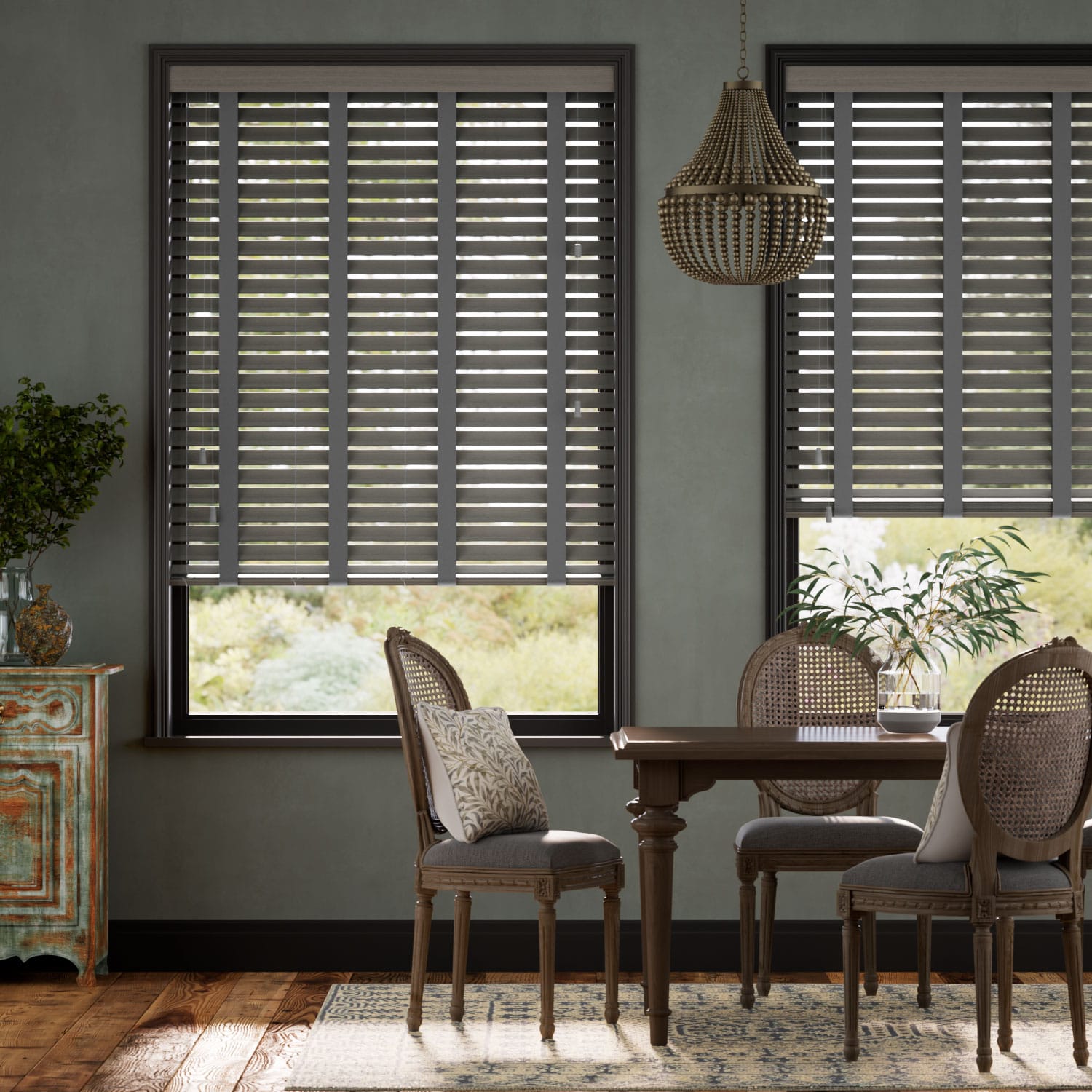 Colorized Graphite Grain & Anthracite Faux Wood Blind - 50mm Slat 8895