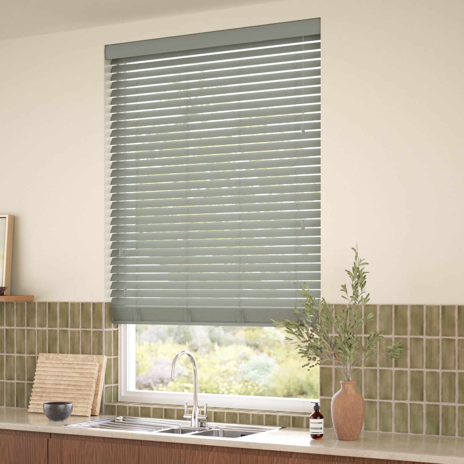 ColorizedZoom Lichen Wooden Blind - 50mm Slat 3328