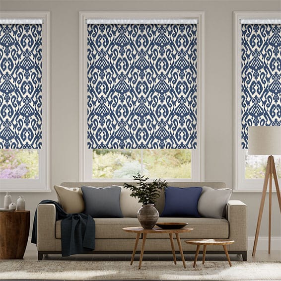 ColorizedZoom Twist2Go Ikat Damask Ink Blue  Roller Blind 4382