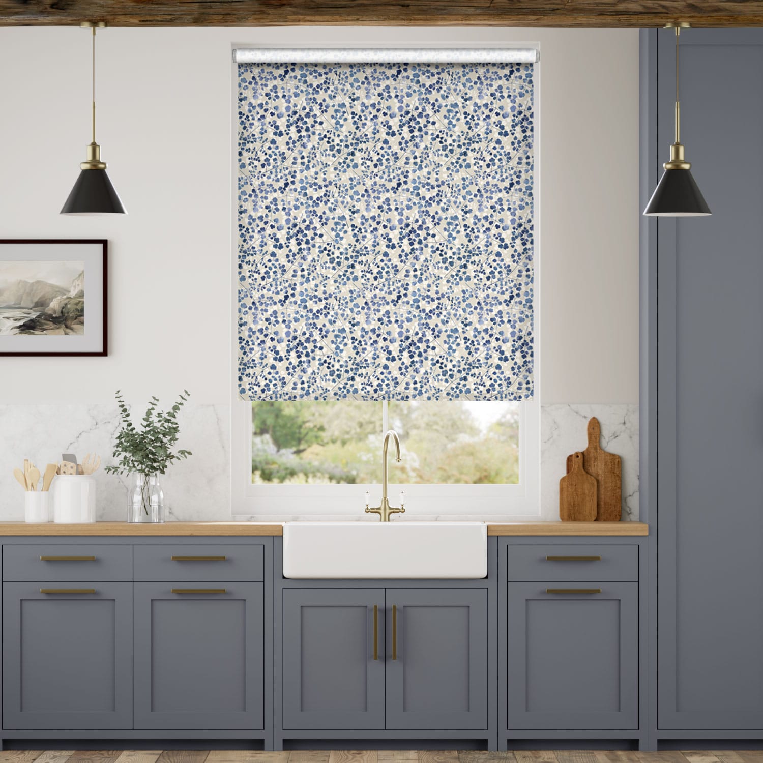 Colorized Rue Watercolour Blue Roller Blind 4418