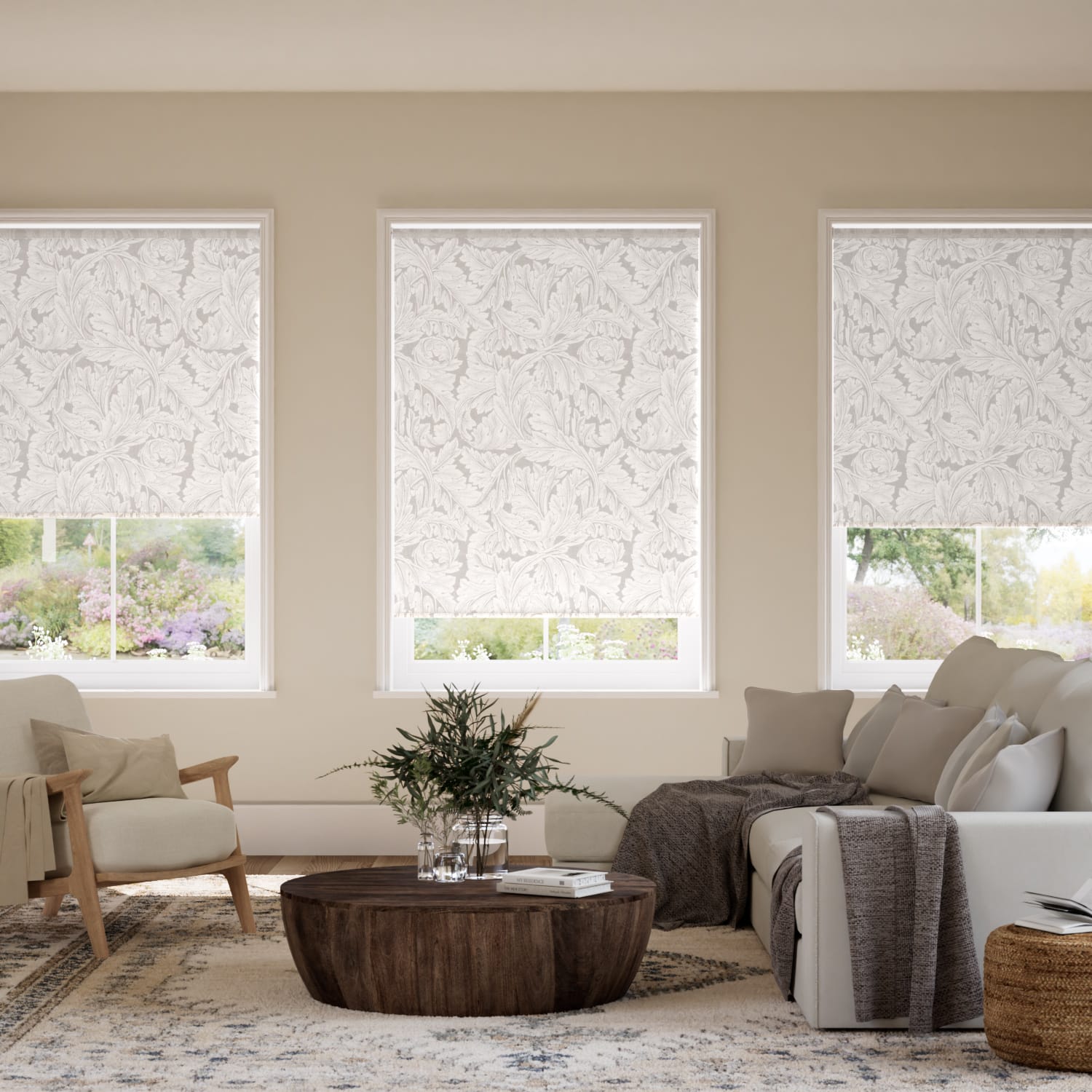 Colorized Twist2Go William Morris Acanthus Jacquard Oyster Roller Blind 8978
