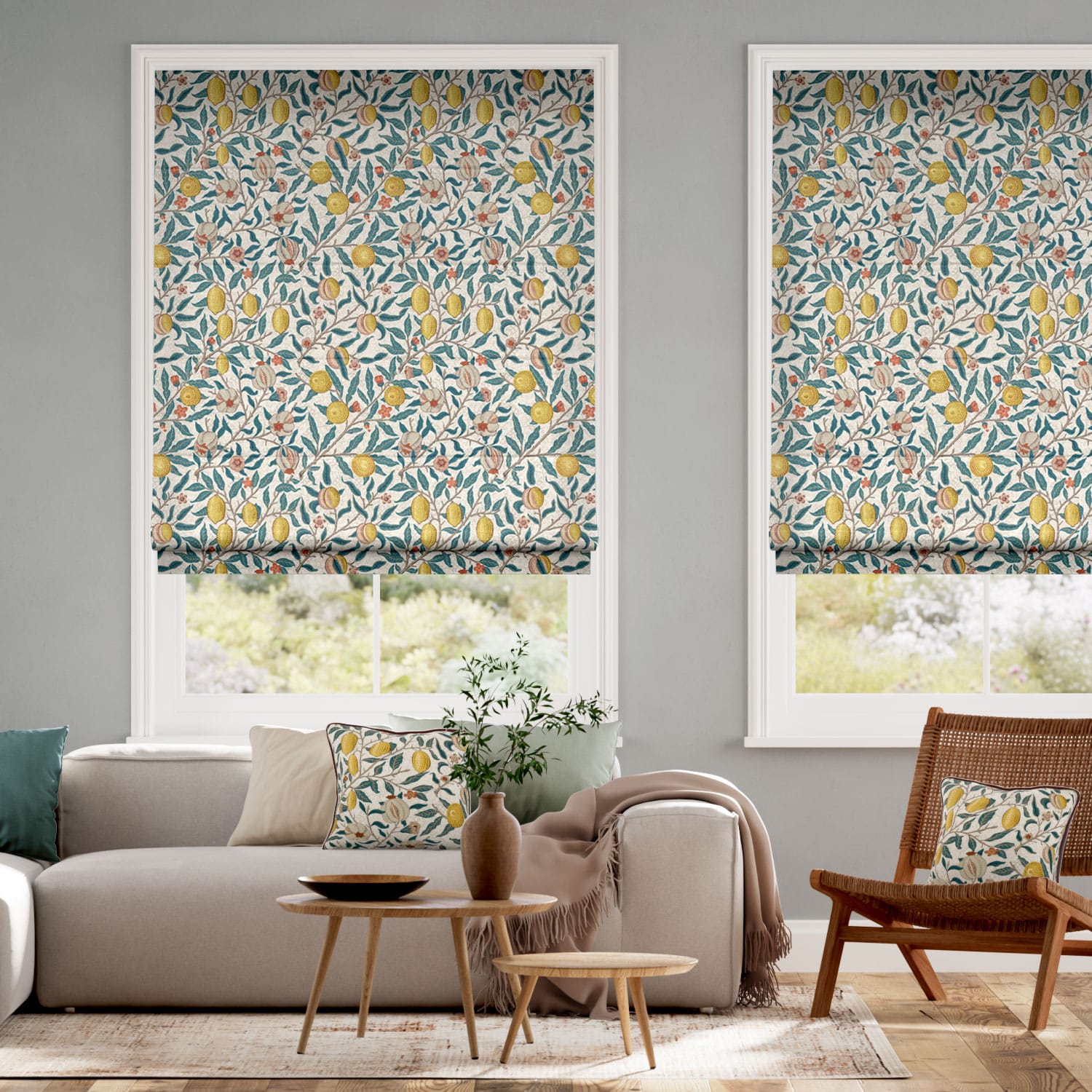 Colorized William Morris Fruit Citrus Roman Blind 7082