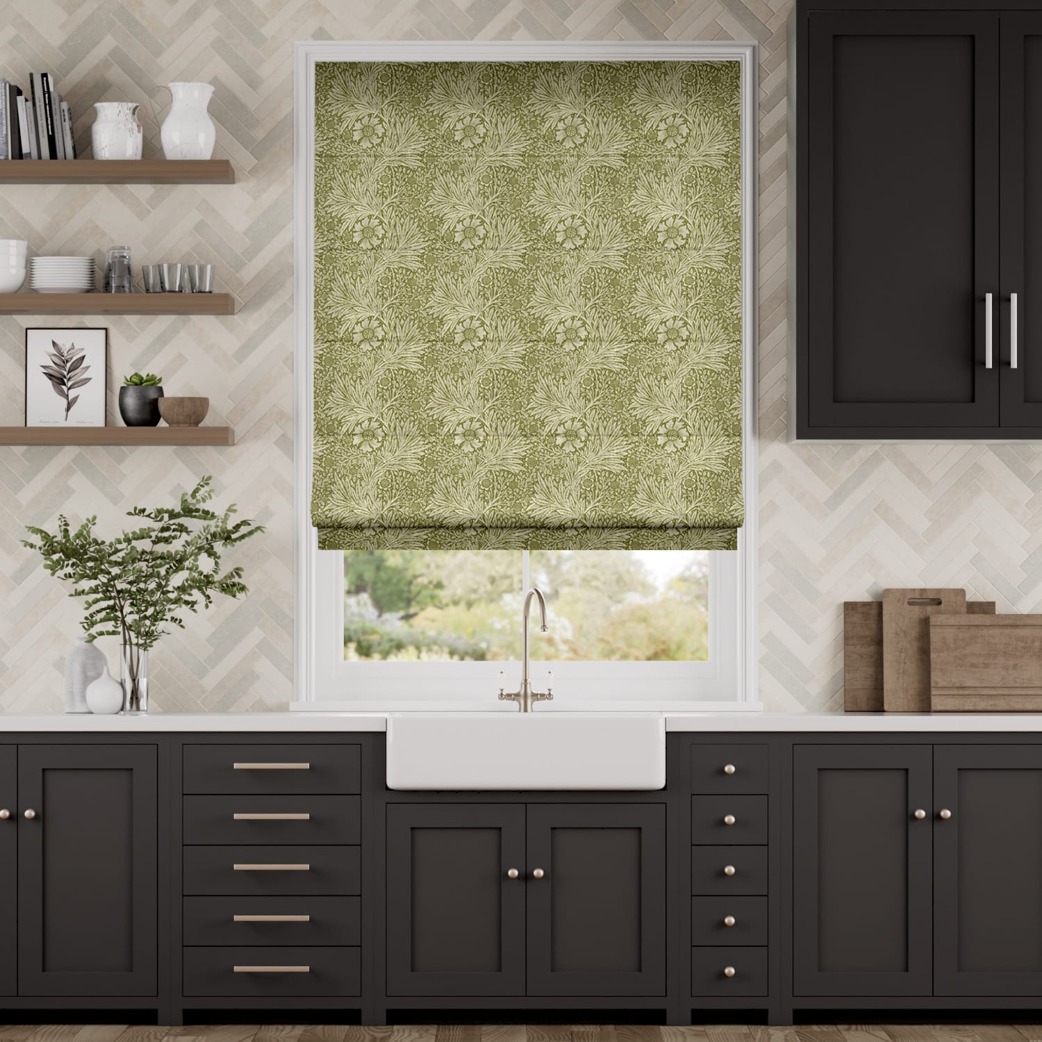 Colorized William Morris Marigold Moss Roman Blind 7086