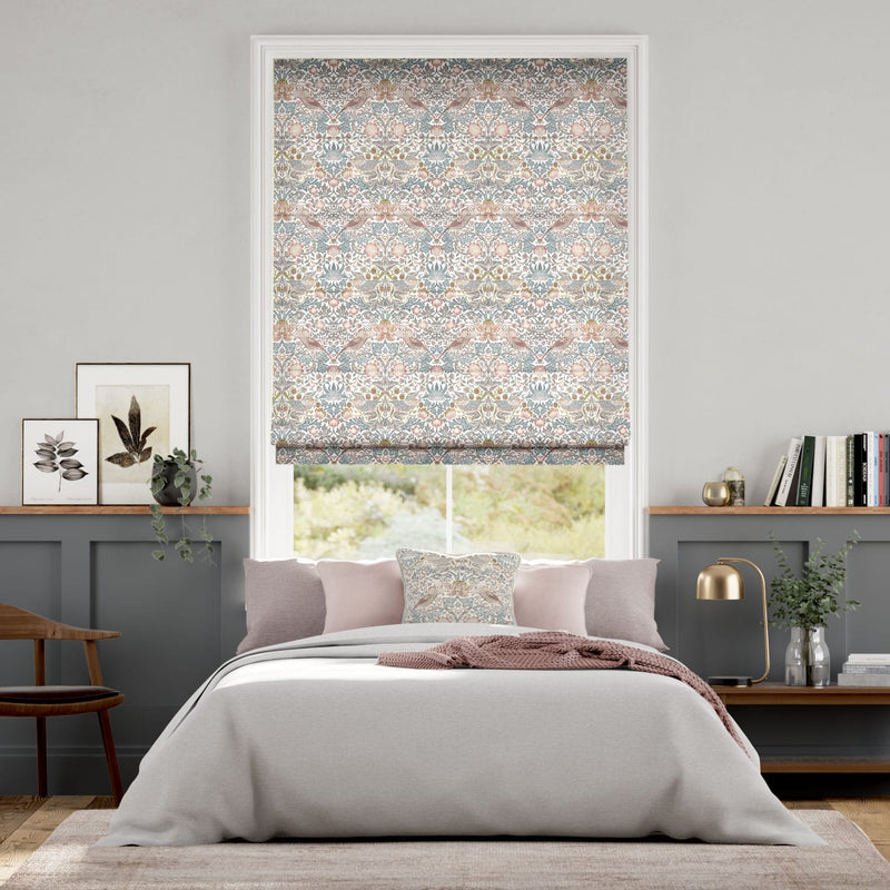 Colorized William Morris Strawberry Thief Rose Chalk Roman Blind 7092