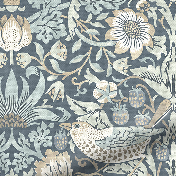 ColorizedPLA William Morris Strawberry Thief Tawny Blue Roman Blind 7094