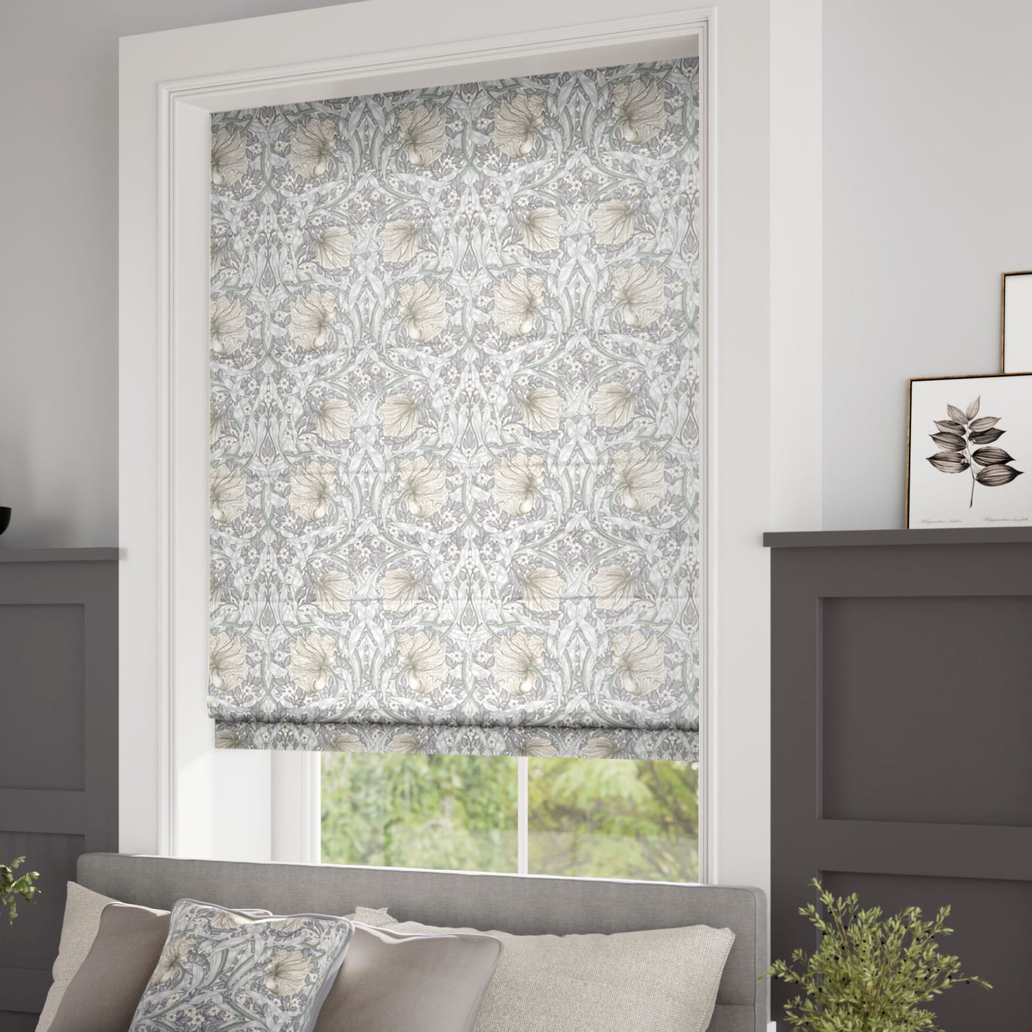 ColorizedZoom William Morris Pimpernel Dove Grey Roman Blind 7169