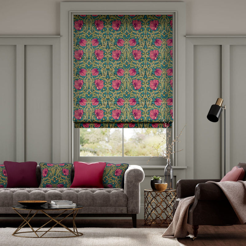 Colorized Electric William Morris Pimpernel Teal  Roman Blind 7361
