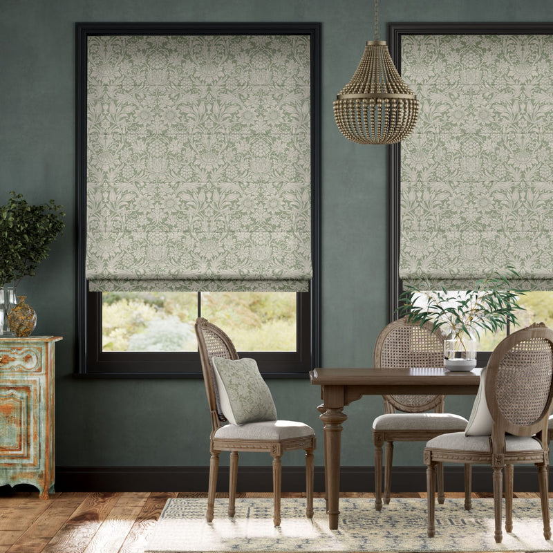 Colorized Electric William Morris Sunflower Soft Green Roman Blind 7365