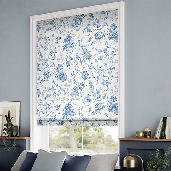 ColorizedZoom Bird Toile French Blue Roman Blind 7374