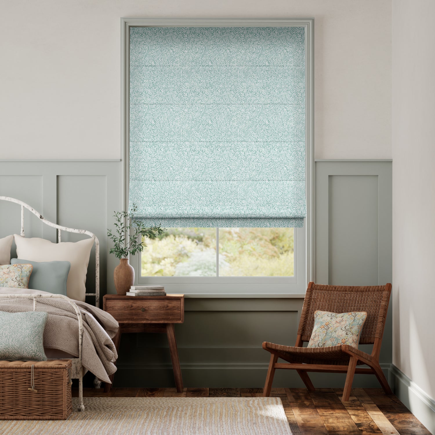 Colorized William Morris Willow Duck Egg Roman Blind 7481