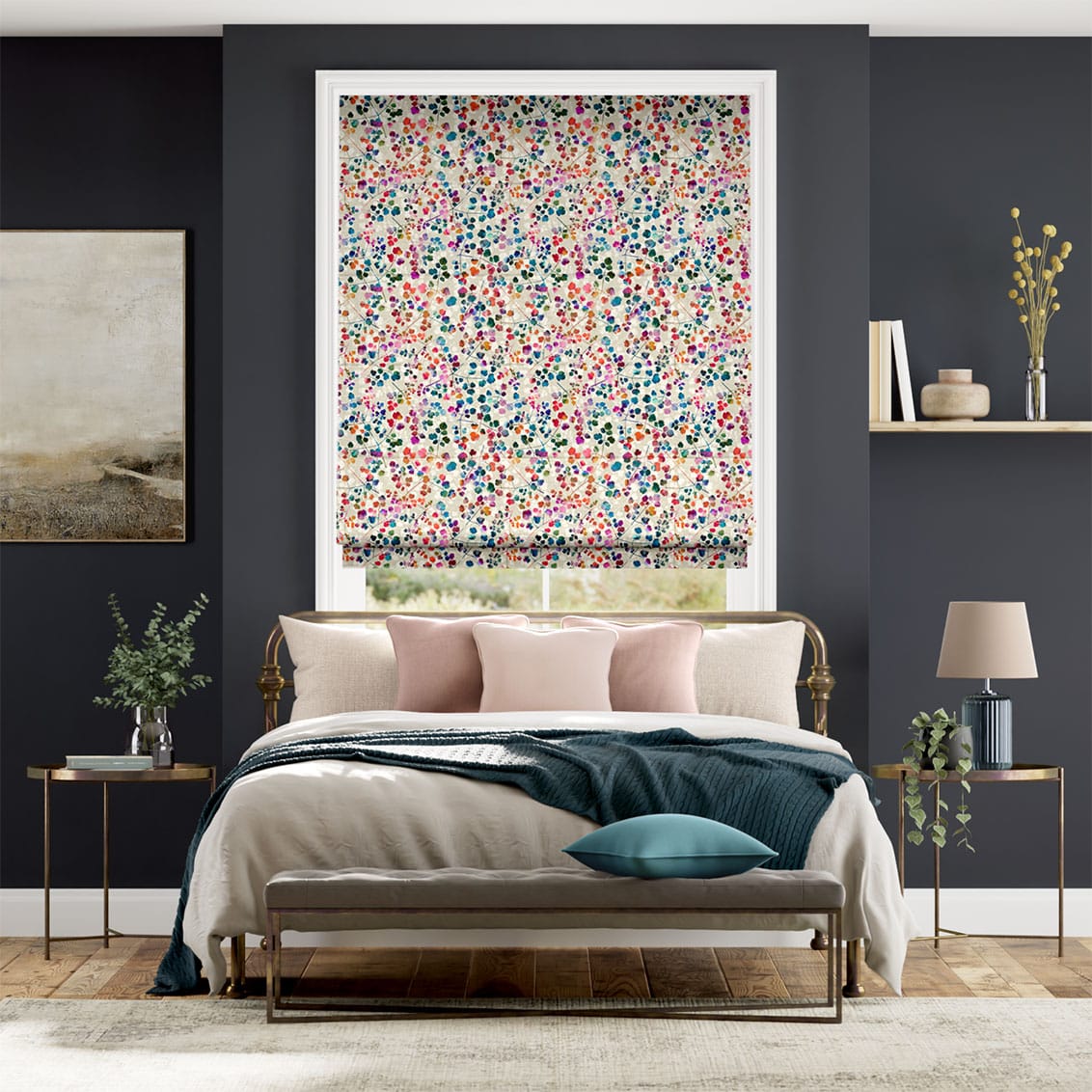 Colorized Rue Watercolour Rainbow Roman Blind 7537