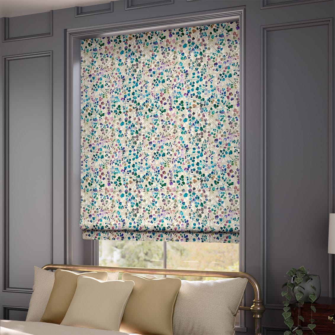 ColorizedZoom Rue Watercolour Opal Roman Blind 7536
