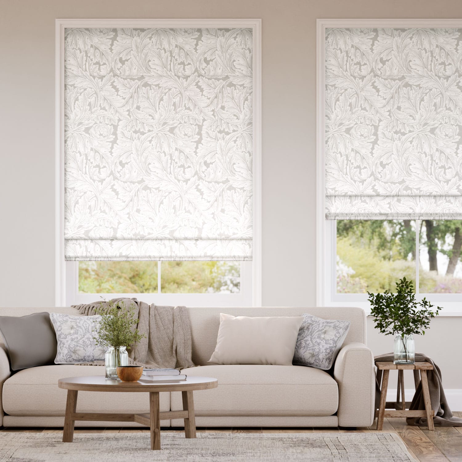 Colorized William Morris Acanthus Jacquard Oyster Roman Blind 7608