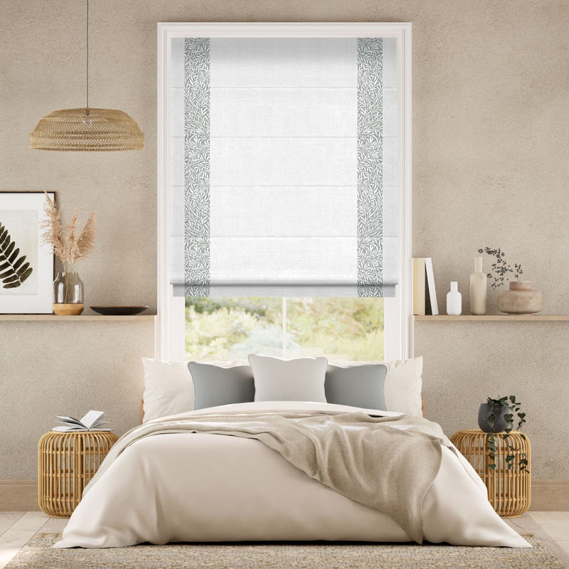 Colorized William Morris Willow Steeple Grey & Bijou Linen White Roman Blind 7653