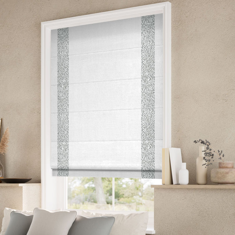 ColorizedZoom William Morris Willow Steeple Grey & Bijou Linen White Roman Blind 7653