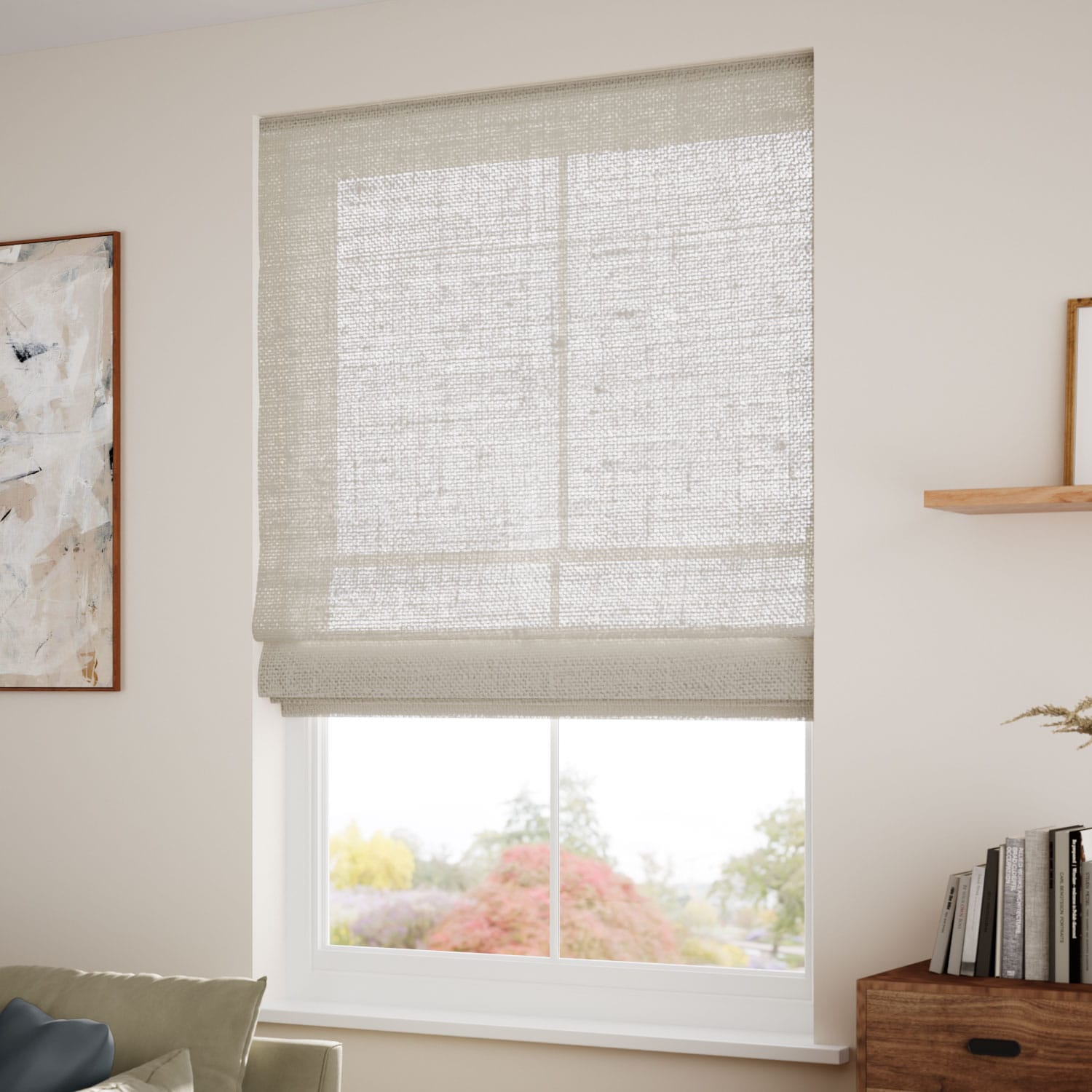 ColorizedZoom Lumiere Unlined Ariel Portland Stone Roman Blind 7676