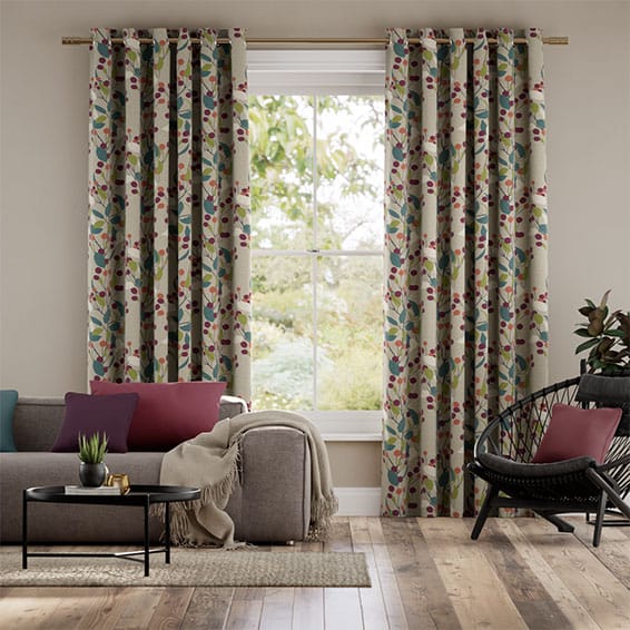 Colorized Bursting Berries Vintage Linen Fruit Punch Curtains 5520