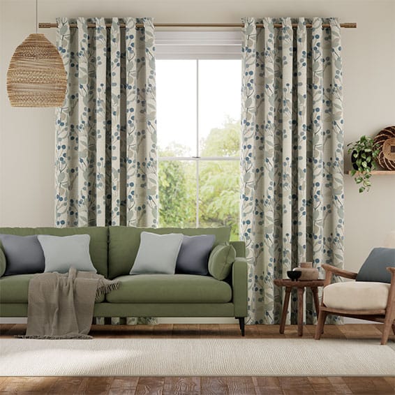 Colorized Bursting Berries Vintage Linen Blueberry Curtains 5519