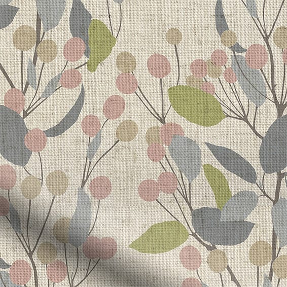 ColorizedPLA Bursting Berries Vintage Linen Pastel Pink Curtains 5522