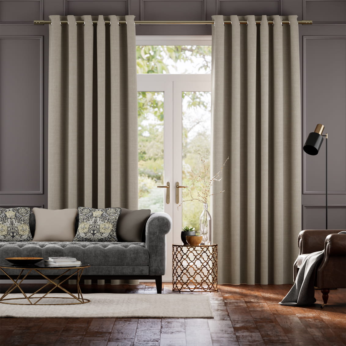 Colorized Bijou Linen Taupe  Curtains 5752
