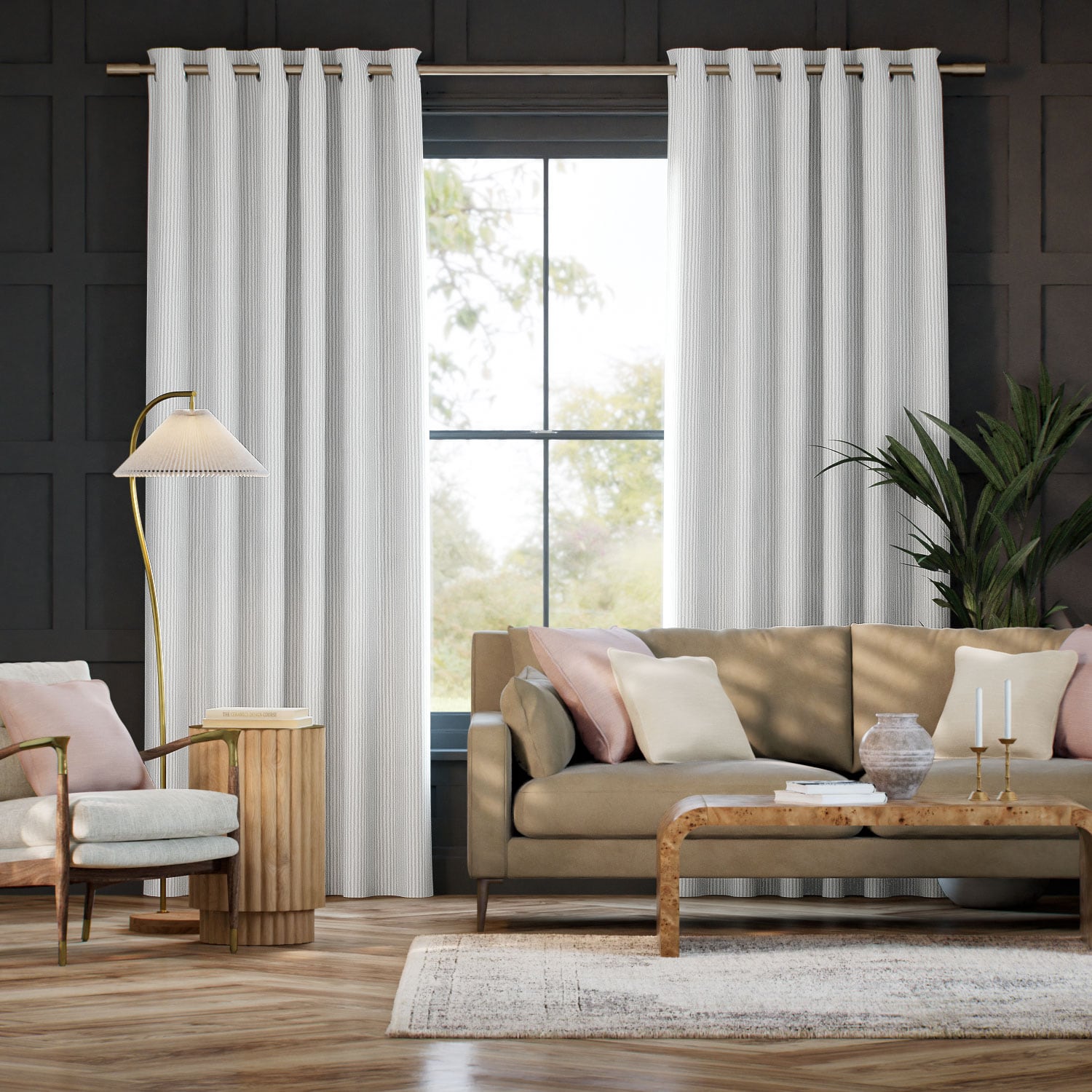 Colorized Devon Stripe Fossil Grey  Curtains 5787