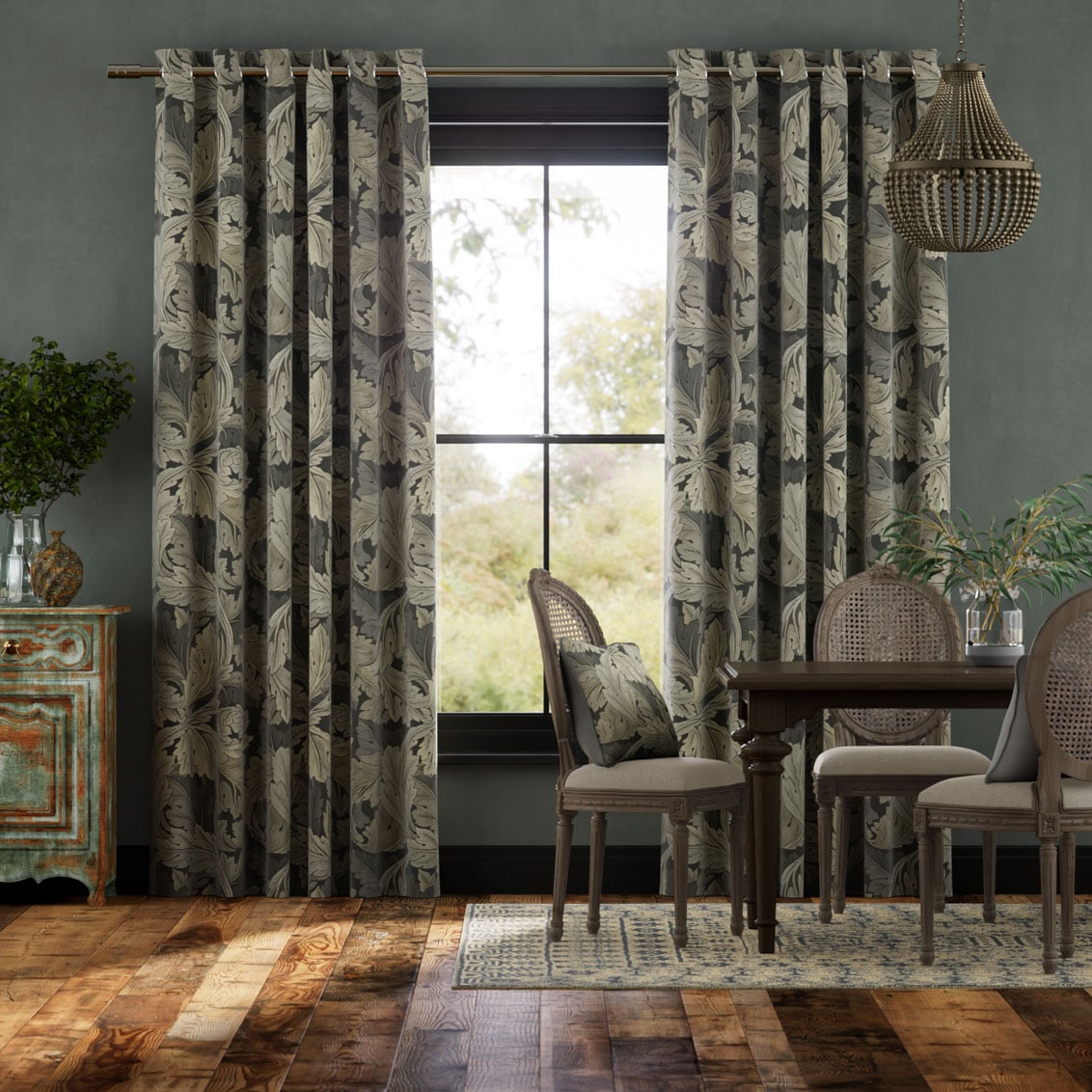 Colorized William Morris Acanthus Velvet Mineral Curtains 5803