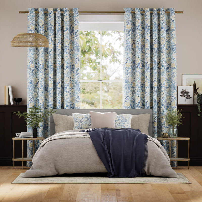 Colorized William Morris Compton China Blue Curtains 5812