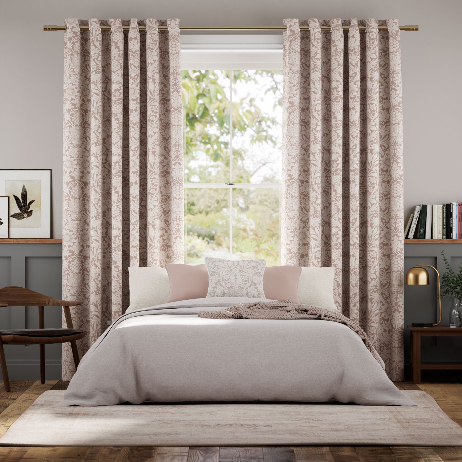 Colorized William Morris Sunflower Dusky Rose Curtains 5828