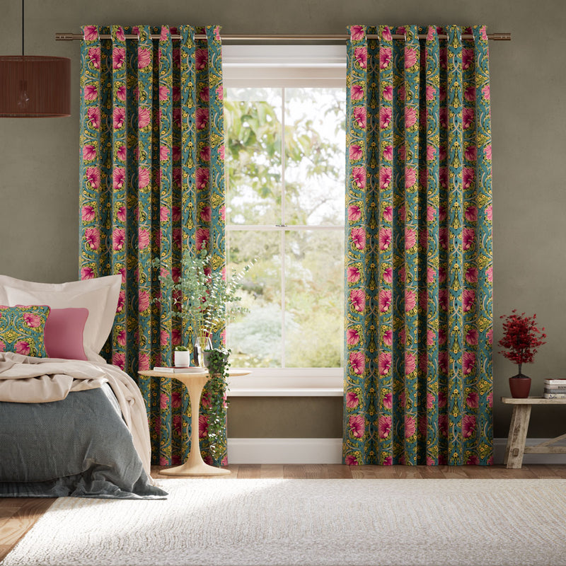 Colorized William Morris Pimpernel Magenta  Curtains 5907