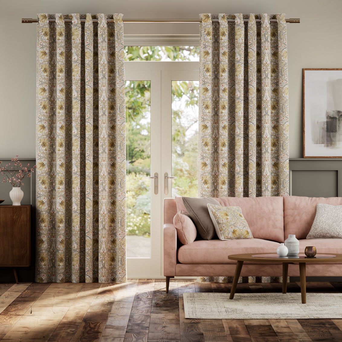 Colorized William Morris Pimpernel Butterscotch  Curtains 5903