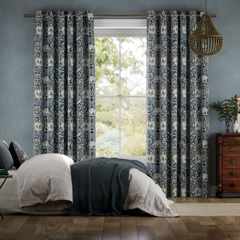 Colorized William Morris Honeysuckle and Tulip Velvet Grey Blue Curtains 5909