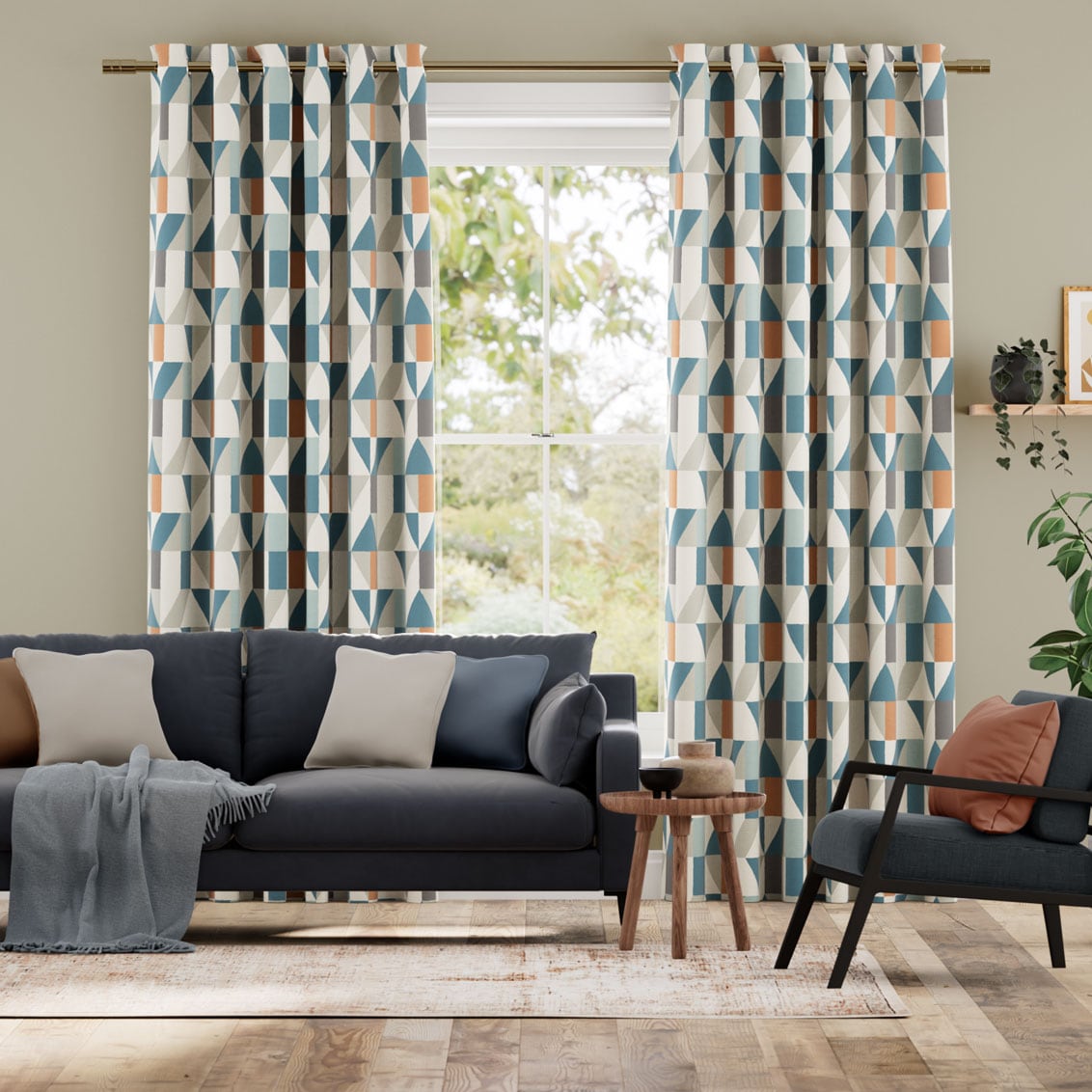 Colorized Nuevo Blocks Sapphire Curtains 5947